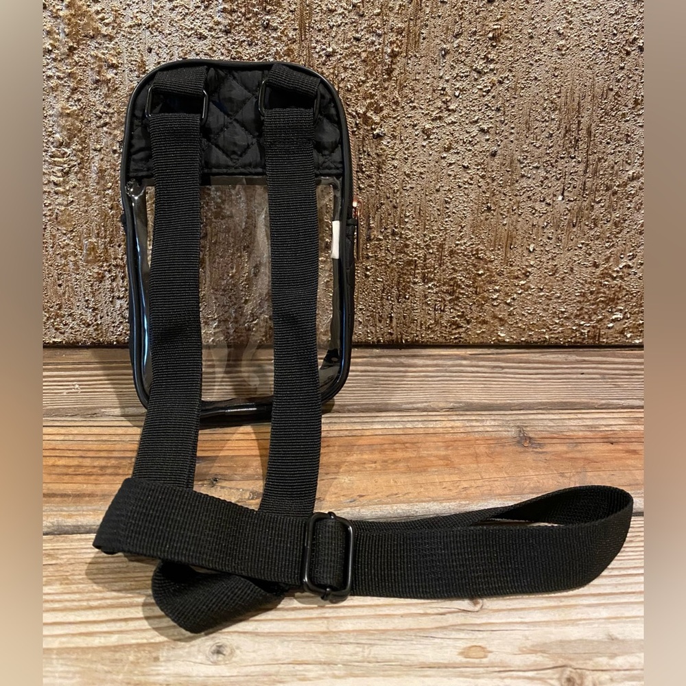 Clear & Black Quilted Crossbody Bag With Rose Gold Tone Zipper (4.25” X 7.5”) - Picture 3 of 16